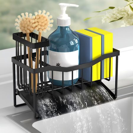 Stainless steel sink organizer for sponges and brushes